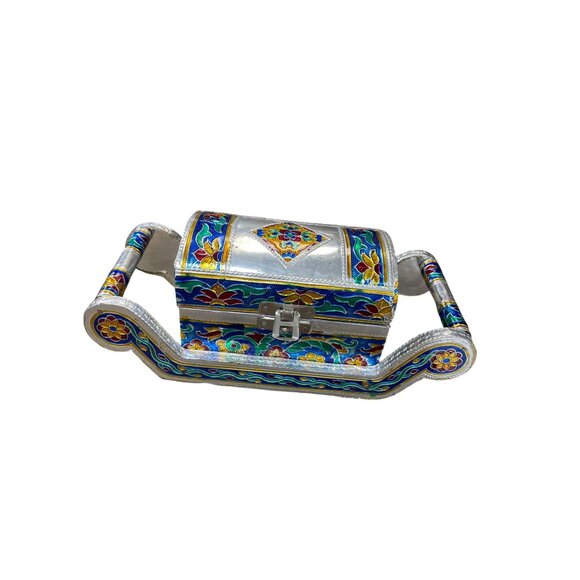 Vintage Indian Handcrafted Silver foil carriage trinket jewelry box SKU 9145 - Picture 1 of 11
